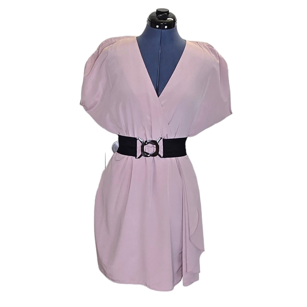 H&M dusty pink Grecian style short sleeve wrap dress with belt size 4